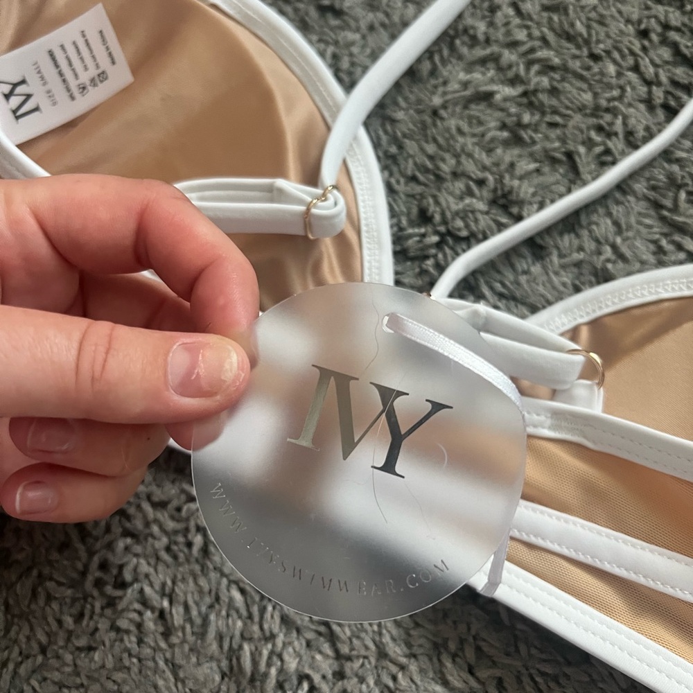 NWT IVY SWIMWEAR NOLA WHITE IN NUDE MESH TOP - Picture 5 of 6